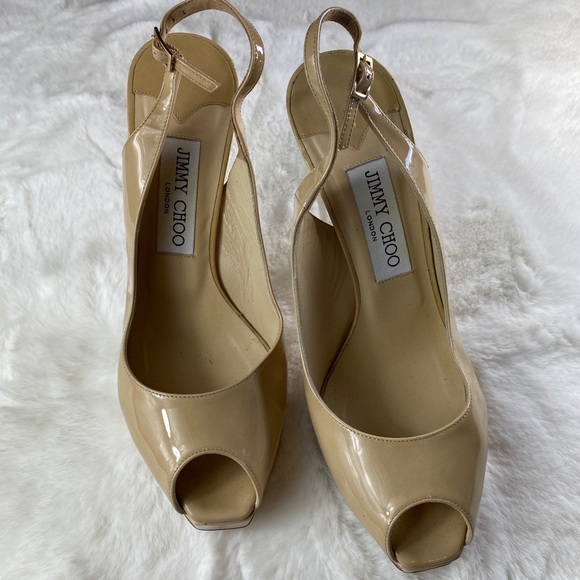 Jimmy Choo Shoes - Jimmy Choo Nude Peep Toe Slingback Shoes